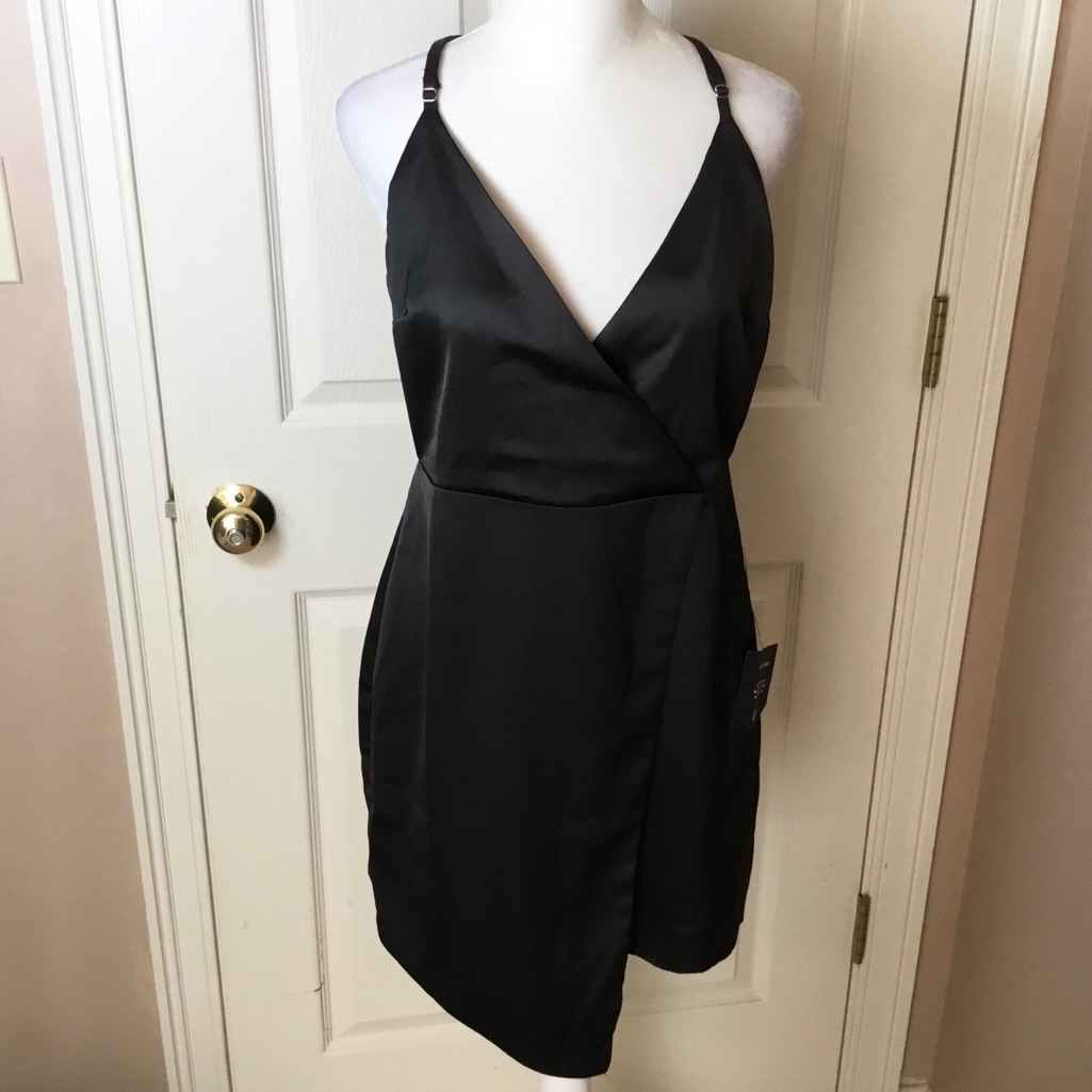 Lulus Nwt Black Silky Spaghetti Strap Slip Mini Dress - Size M